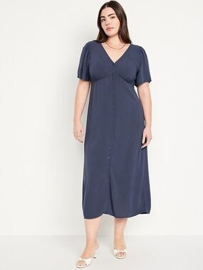 Old Navy Blue Waist-Defined Midi Dress Sz Small